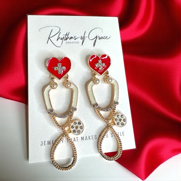 Listen Up in Style – Rhinestone Stethoscope Earrings for Healthcare Glam 🩺 NWT - Picture 4 of 11